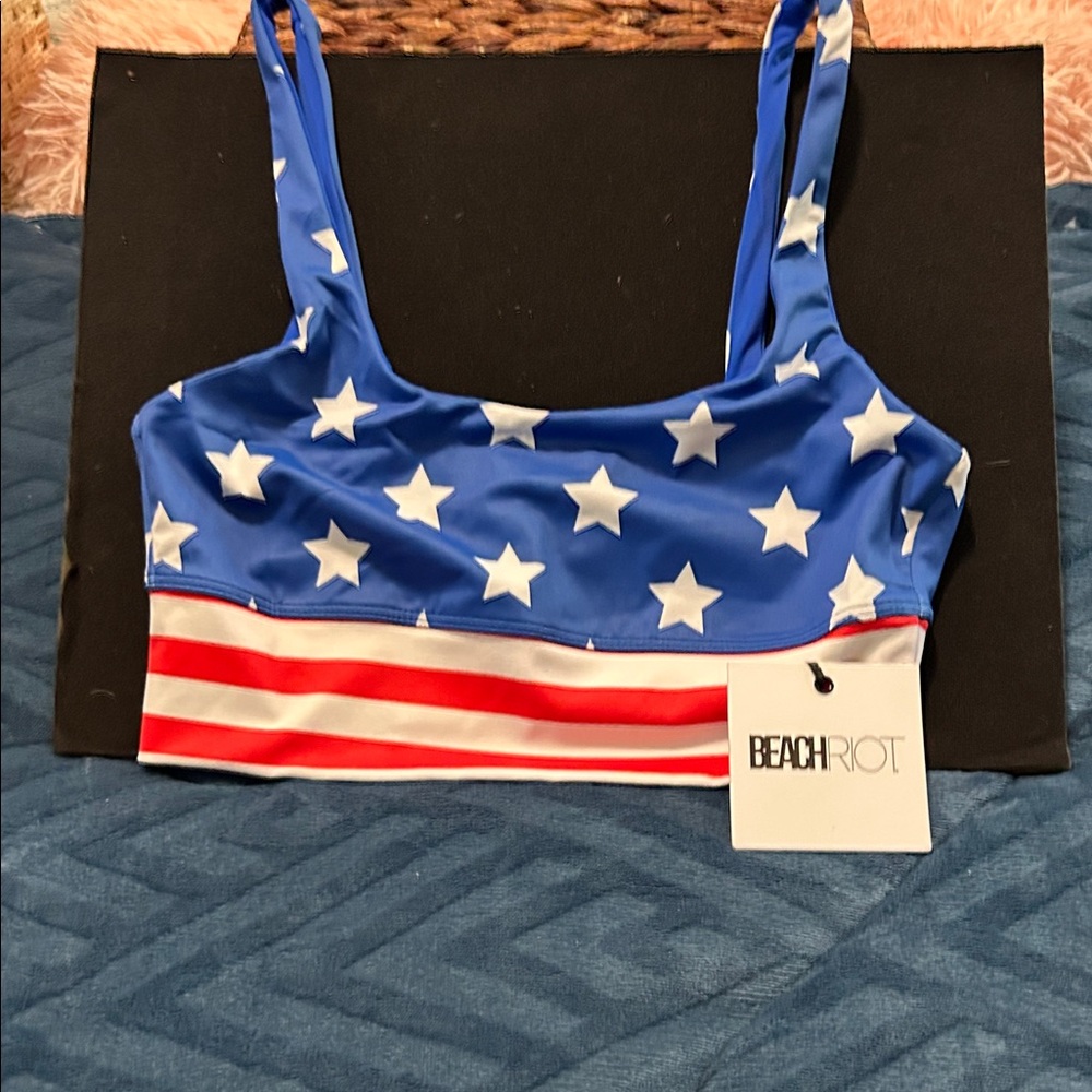 Beach Riot Blue White Red Stars & Stripes Bikini Top